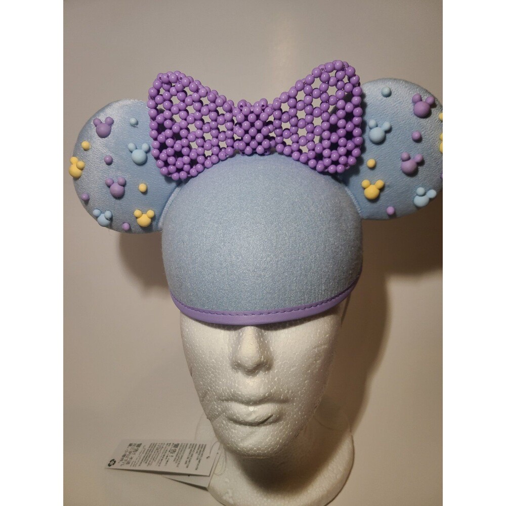 Disney Parks Minnie Mouse Beaded Purple Blue Ear Hat for Adults